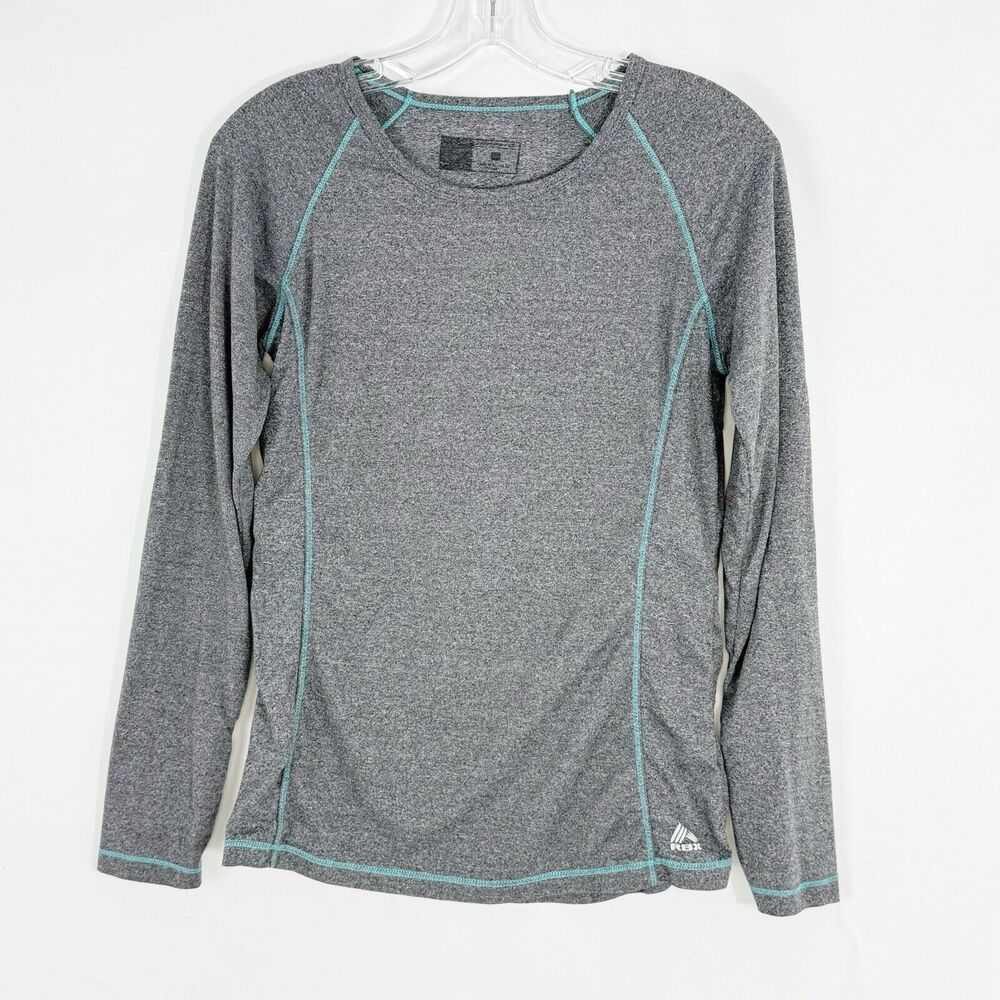 RBX Long Sleeve Shirt Performance Active Top Size M Gray Teal Trim